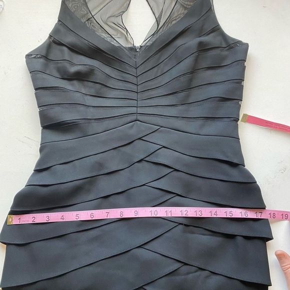 Chetta B Sherrie Bloom Peter Noviello 100% Silk Black Designer Tiered Dress Wome - Picture 6 of 16